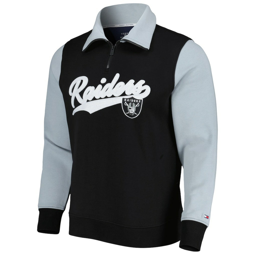 Las Vegas Raiders Tommy Hilfiger Aiden Quarter-Zip Sweatshirt - Black/Silver - NFL