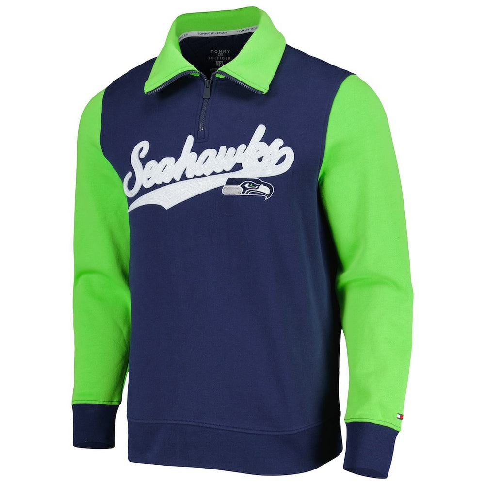 Seattle Seahawks Tommy Hilfiger Aiden Quarter-Zip Sweatshirt - College Navy/Neon Green - NFL