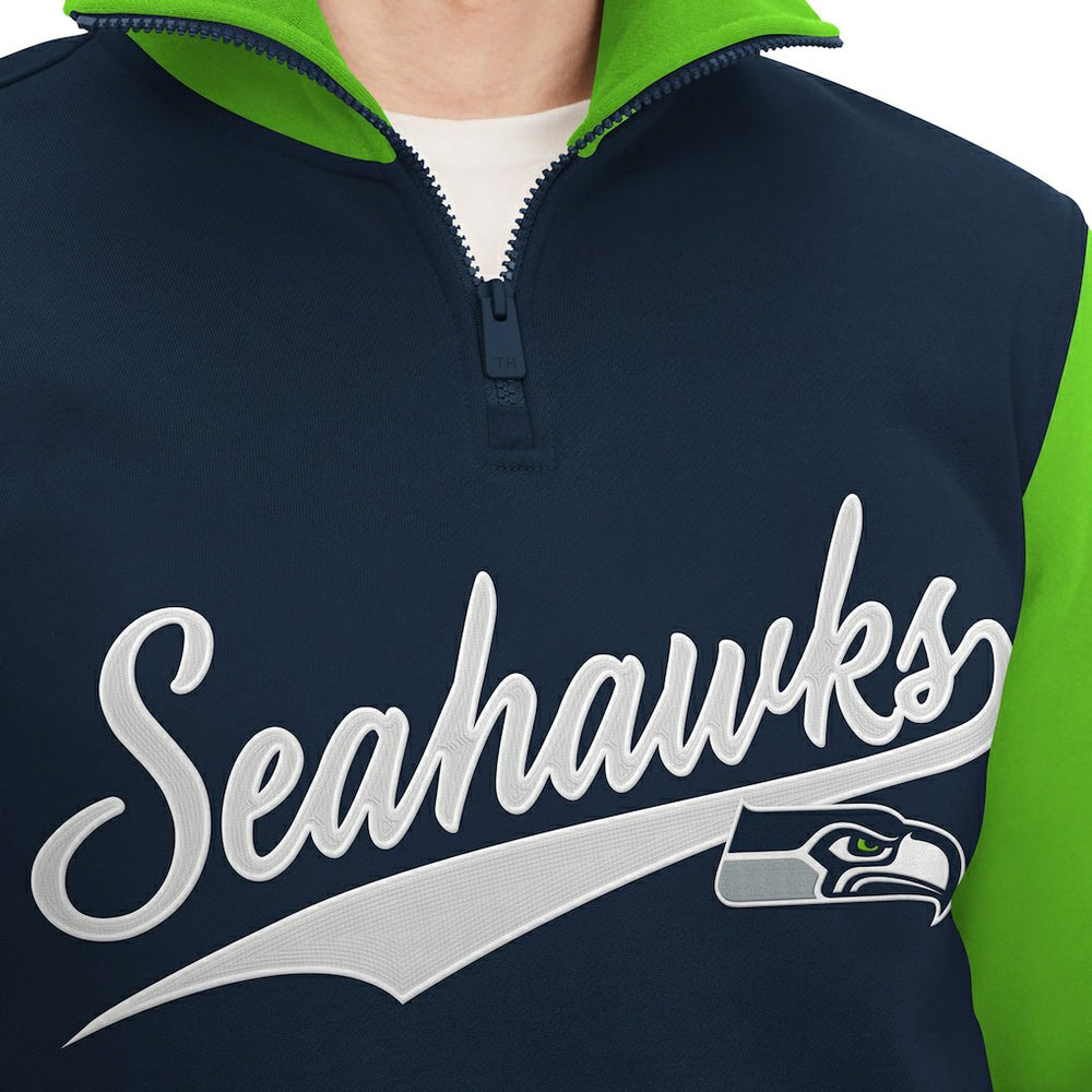 Seattle Seahawks Tommy Hilfiger Aiden Quarter-Zip Sweatshirt - College Navy/Neon Green - NFL