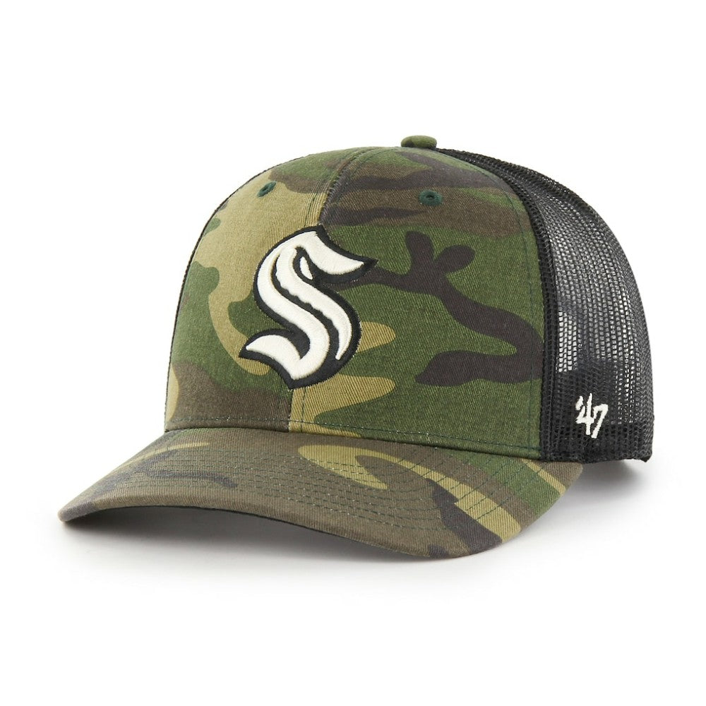 Seattle Kraken '47 Trucker Snapback Hat - Camo/Black | 47 brand online