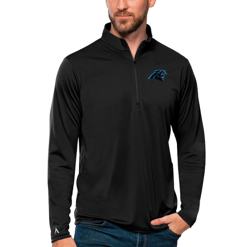 Carolina Panthers Antigua Tribute Quarter-Zip Lightweight Pullover Top - Black - NFL