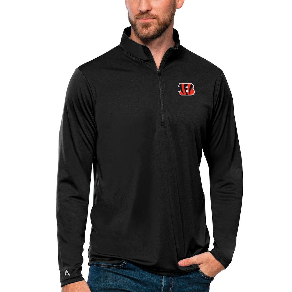 Cincinnati Bengals Antigua Tribute Quarter-Zip Lightweight Pullover Top - Black - NFL