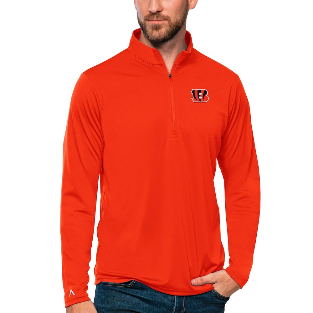 Cincinnati Bengals Antigua Tribute Quarter-Zip Lightweight Pullover Top - Orange - NFL