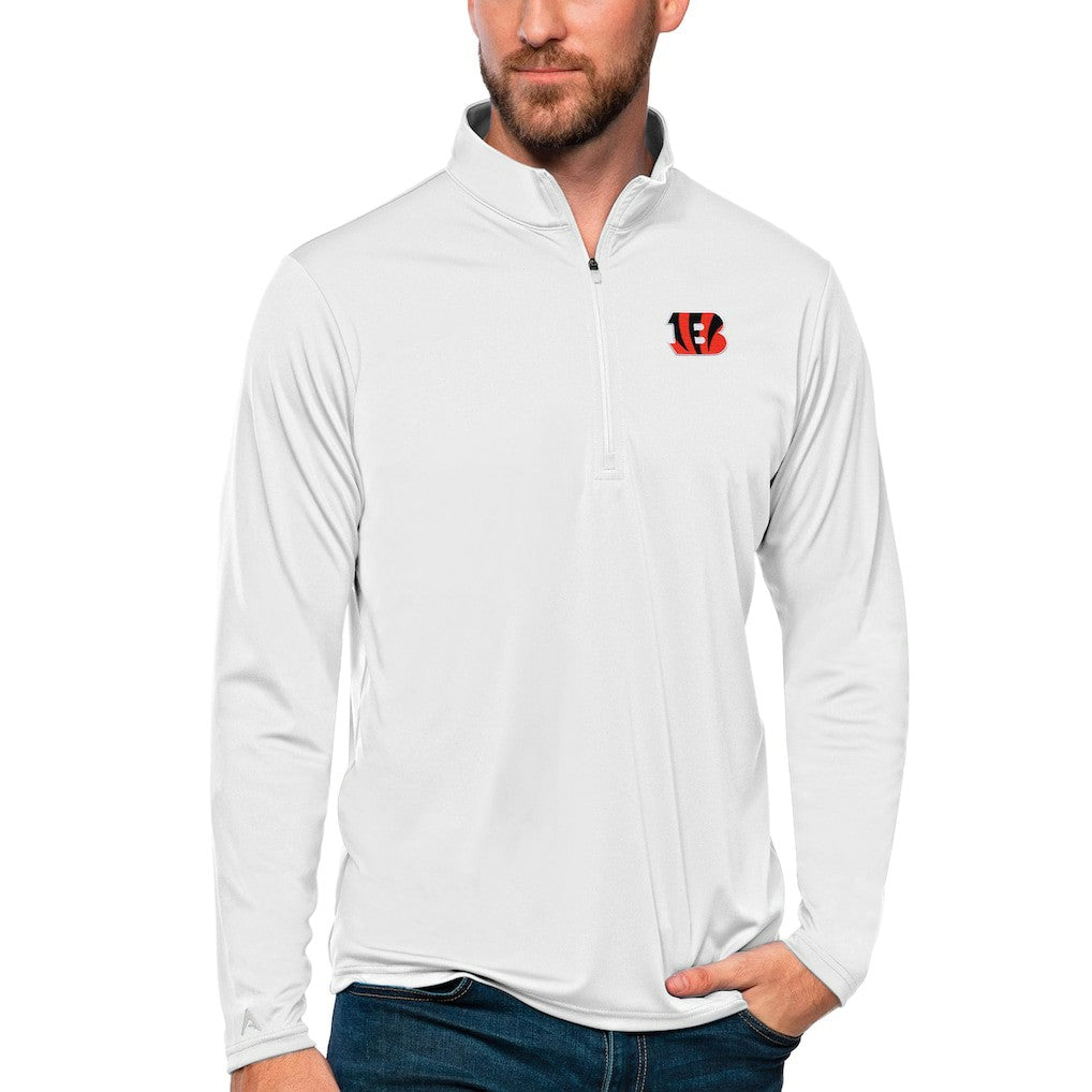 Cincinnati Bengals Antigua Tribute Quarter-Zip Lightweight Pullover Top - White - NFL
