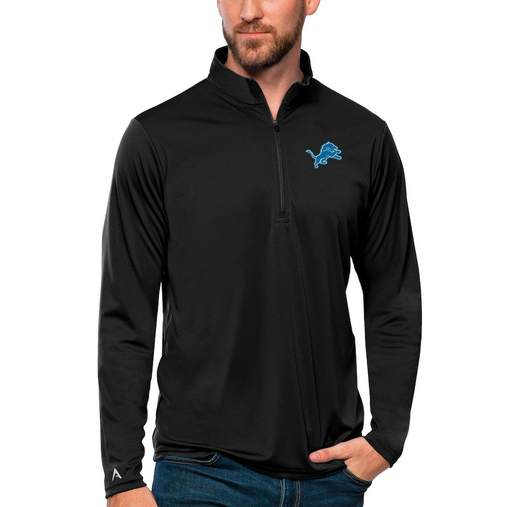 Detroit Lions Antigua Tribute Quarter-Zip Lightweight Pullover Top - Black - NFL