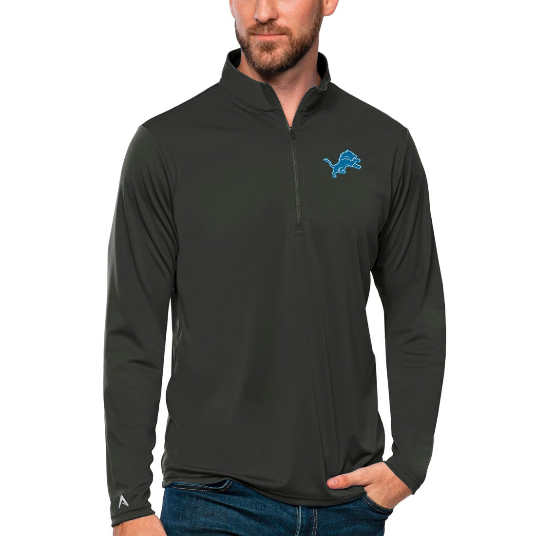 Detroit Lions Antigua Tribute Quarter-Zip Lightweight Pullover Top - Charcoal - NFL
