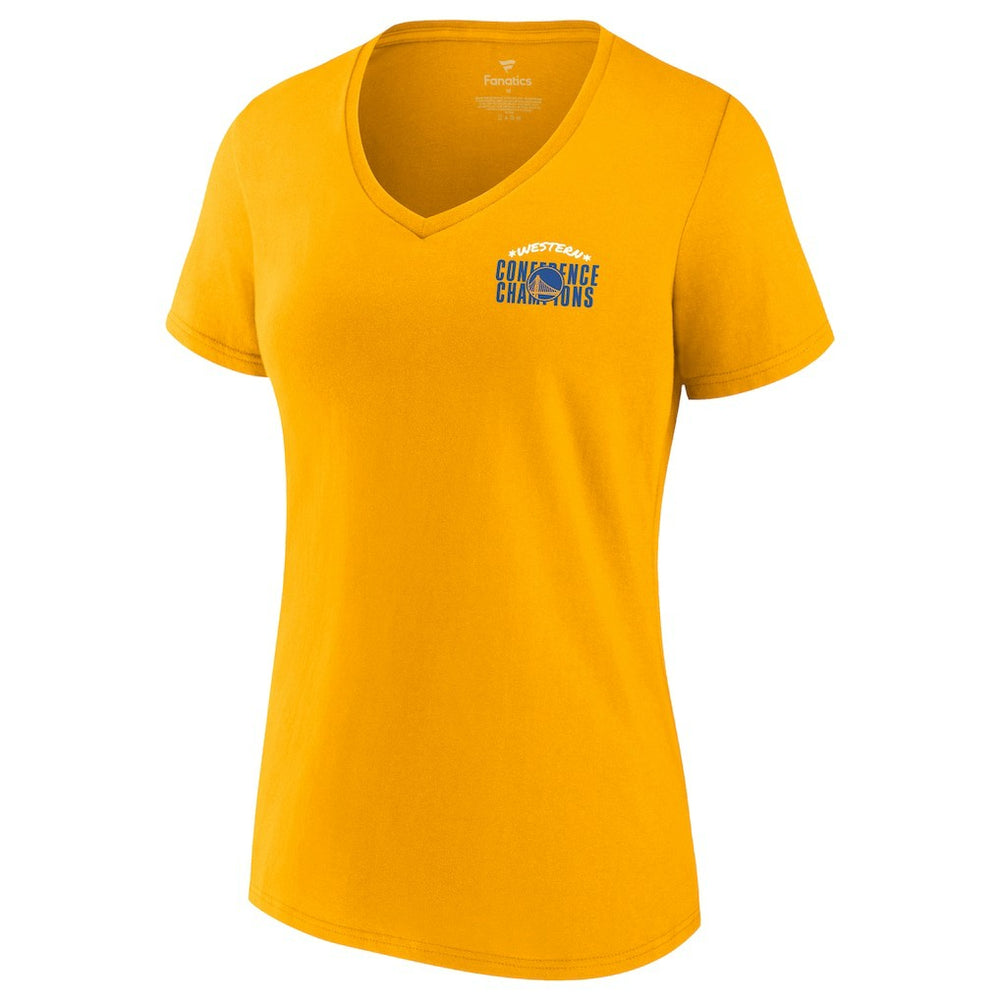 Fanatics Golden State Warriors Women's 2022 Western Conference Champions Balanced Attack Roster V-Neck T-Shirt Gold
