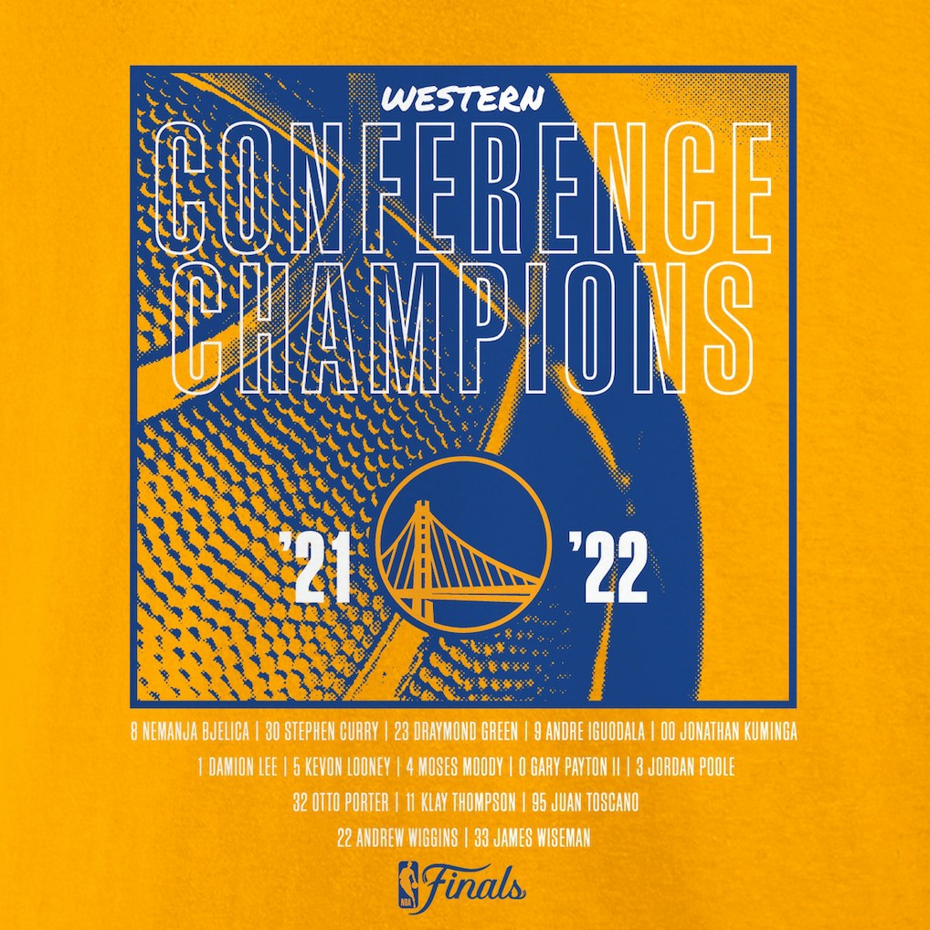 Fanatics Golden State Warriors Women's 2022 Western Conference Champions Balanced Attack Roster V-Neck T-Shirt Gold