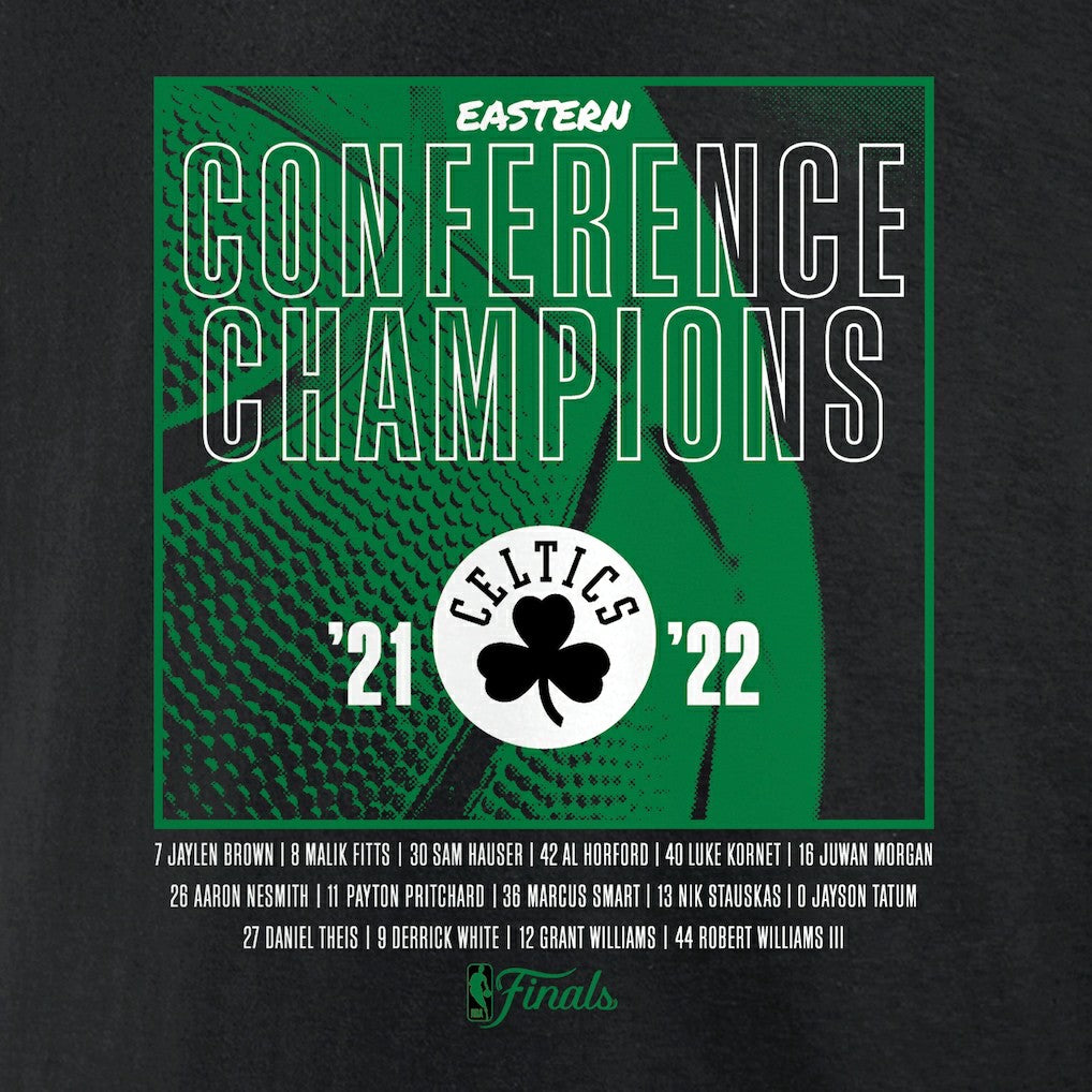 Fanatics Boston Celtics Women's 2022 Eastern Conference Champions Balanced Attack Roster V-Neck T-Shirt Black