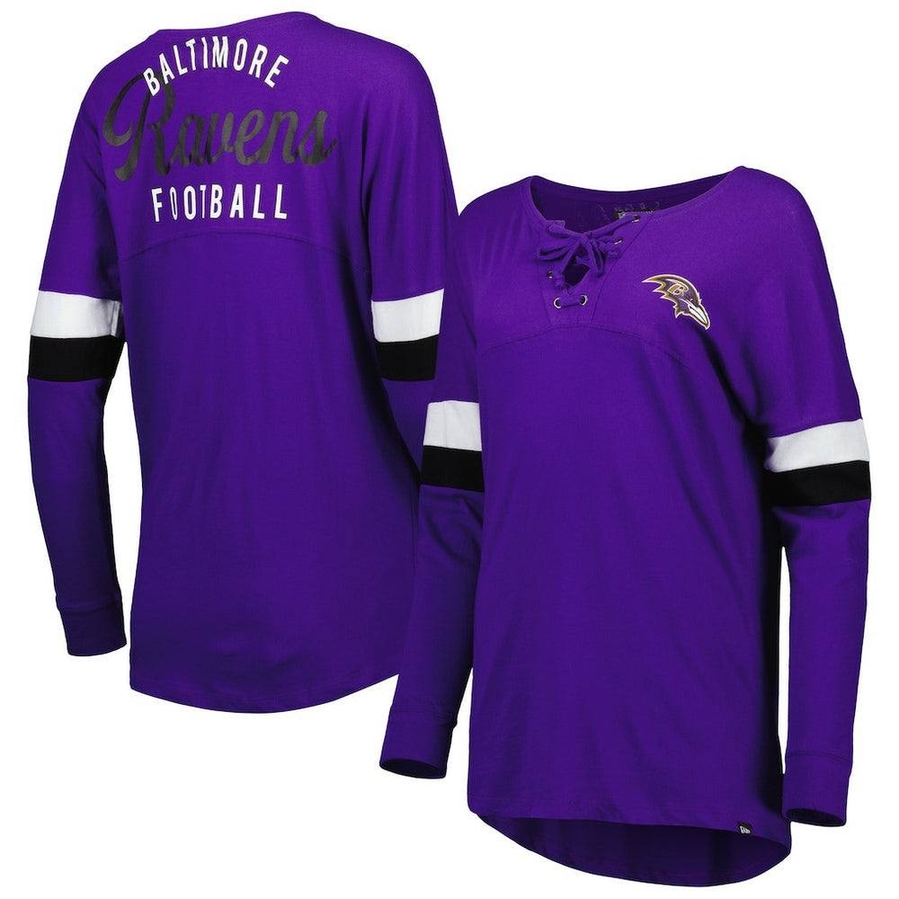 Baltimore Ravens New Era Women's Athletic Varsity Lace-Up Lightweight Long Sleeve T-Shirt - Purple - NFL