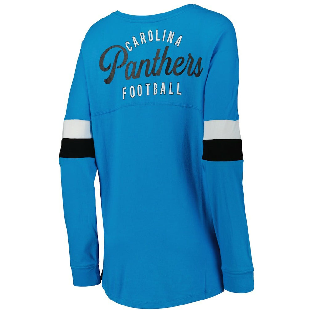 Carolina Panthers New Era Women's Athletic Varsity Lace-Up Lightweight Long Sleeve T-Shirt - Blue - NFL