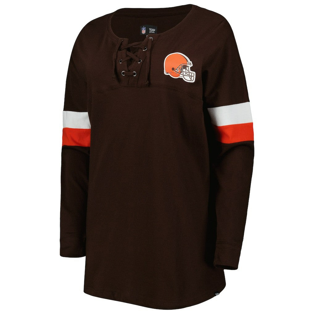 Cleveland Browns New Era Women's Athletic Varsity Lace-Up Lightweight Long Sleeve T-Shirt - Brown - NFL