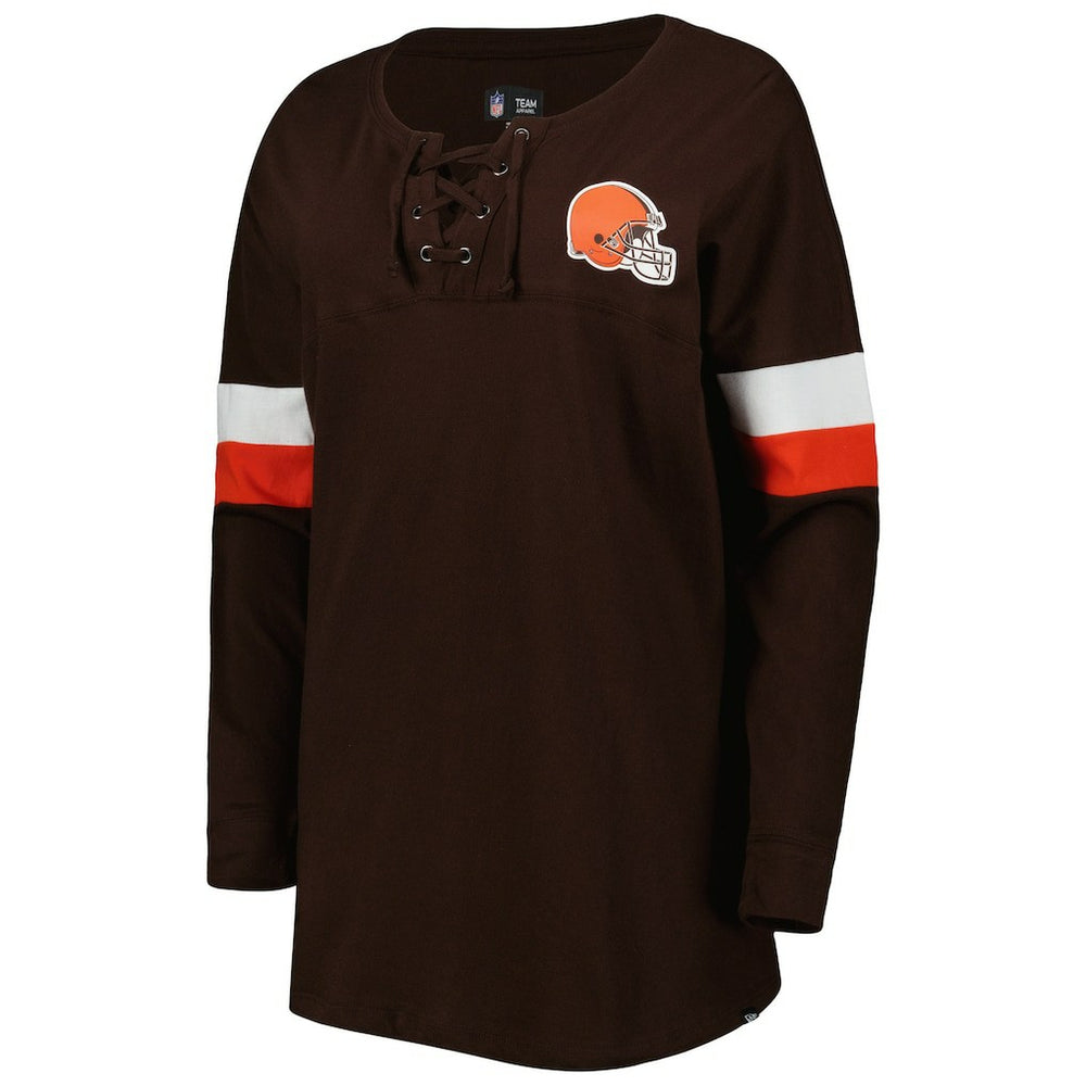 Cleveland Browns New Era Women's Athletic Varsity Lace-Up Lightweight Long Sleeve T-Shirt - Brown - NFL