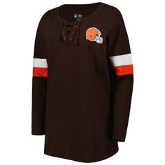 Cleveland Browns New Era Women's Athletic Varsity Lace-Up Lightweight Long Sleeve T-Shirt - Brown - NFL