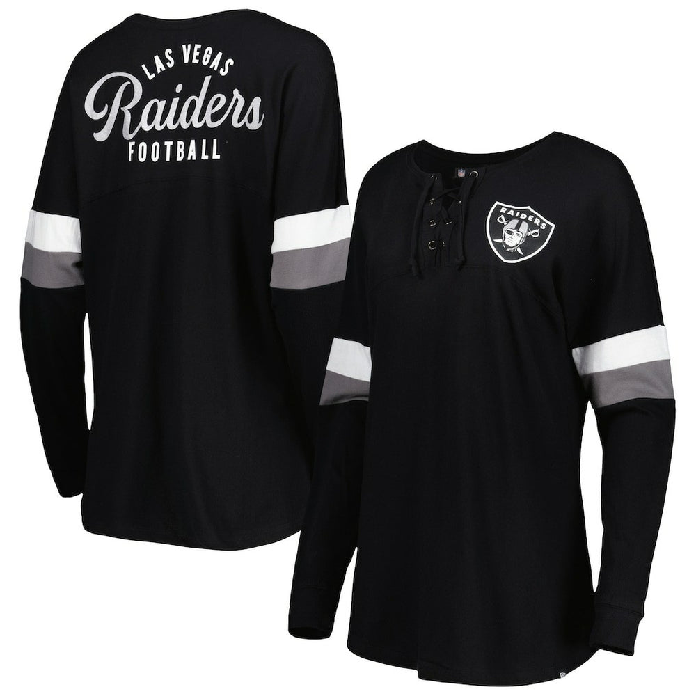 Las Vegas Raiders New Era Women's Athletic Varsity Lace-Up Lightweight Long Sleeve T-Shirt - Black - NFL