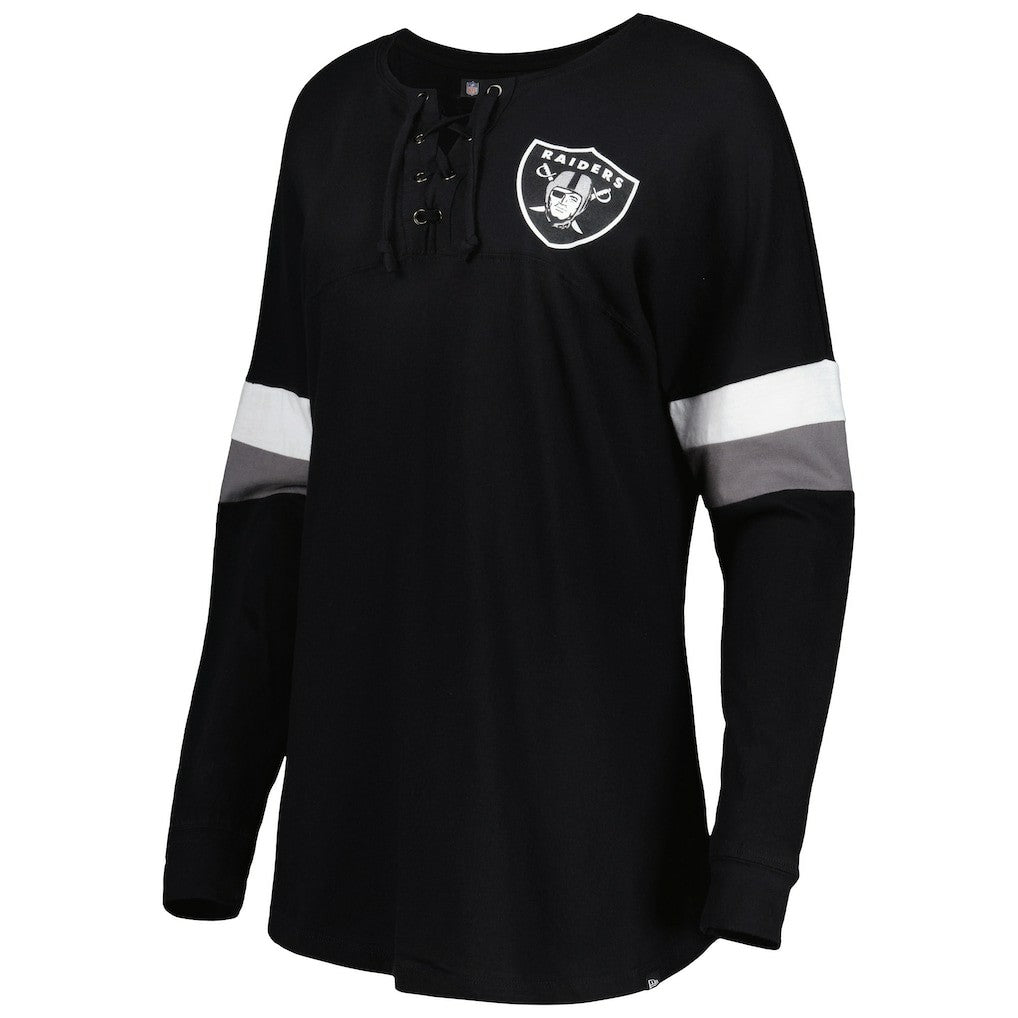Las Vegas Raiders New Era Women's Athletic Varsity Lace-Up Lightweight Long Sleeve T-Shirt - Black - NFL