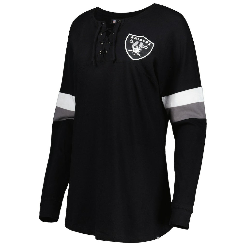 Las Vegas Raiders New Era Women's Athletic Varsity Lace-Up Lightweight Long Sleeve T-Shirt - Black - NFL