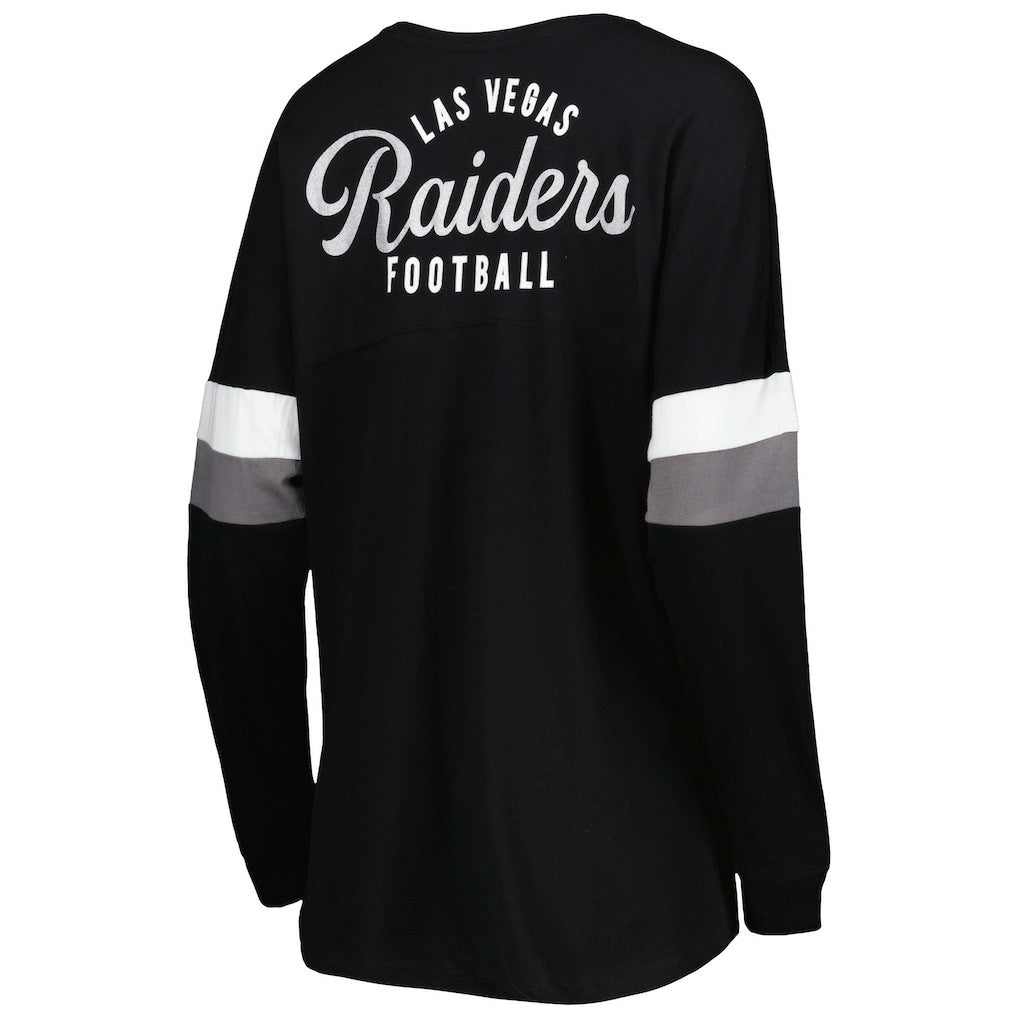 Las Vegas Raiders New Era Women's Athletic Varsity Lace-Up Lightweight Long Sleeve T-Shirt - Black - NFL