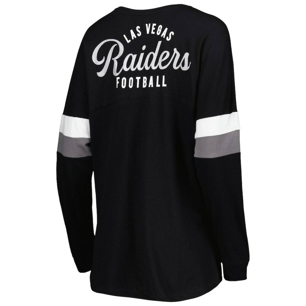 Las Vegas Raiders New Era Women's Athletic Varsity Lace-Up Lightweight Long Sleeve T-Shirt - Black - NFL