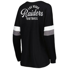 Las Vegas Raiders New Era Women's Athletic Varsity Lace-Up Lightweight Long Sleeve T-Shirt - Black - NFL