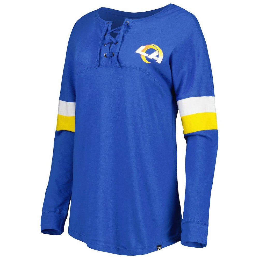 Los Angeles Rams New Era Women's Athletic Varsity Lace-Up Lightweight Long Sleeve T-Shirt - Royal - NFL