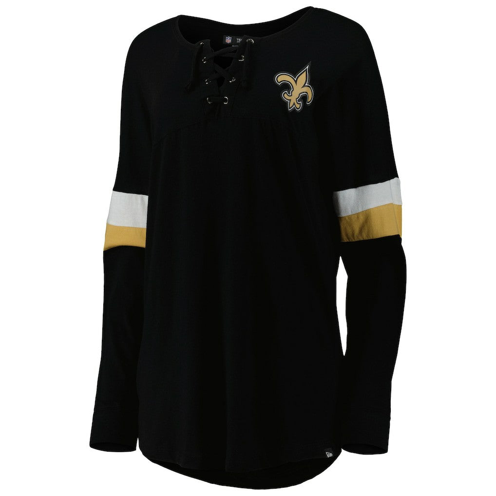 New Orleans Saints New Era Women's Athletic Varsity Lace-Up Lightweight Long Sleeve T-Shirt - Black - NFL