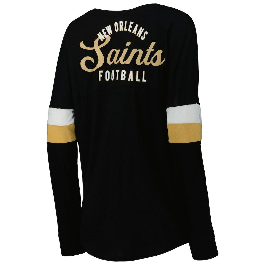 New Orleans Saints New Era Women's Athletic Varsity Lace-Up Lightweight Long Sleeve T-Shirt - Black - NFL