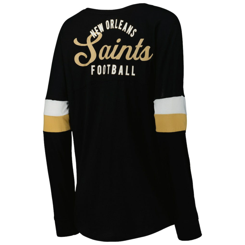 New Orleans Saints New Era Women's Athletic Varsity Lace-Up Lightweight Long Sleeve T-Shirt - Black - NFL