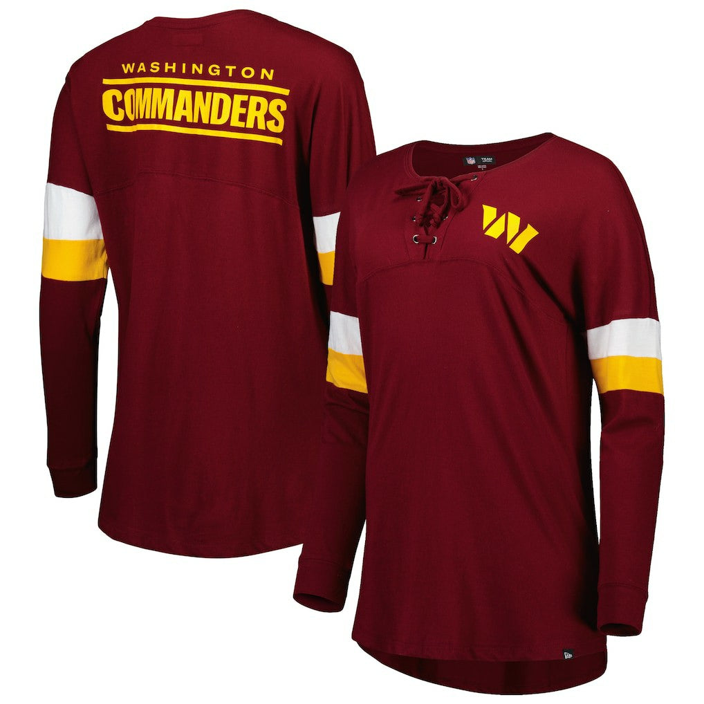 Washington Commanders New Era Women's Athletic Varsity Lace-Up Lightweight Long Sleeve T-Shirt - Burgundy - NFL