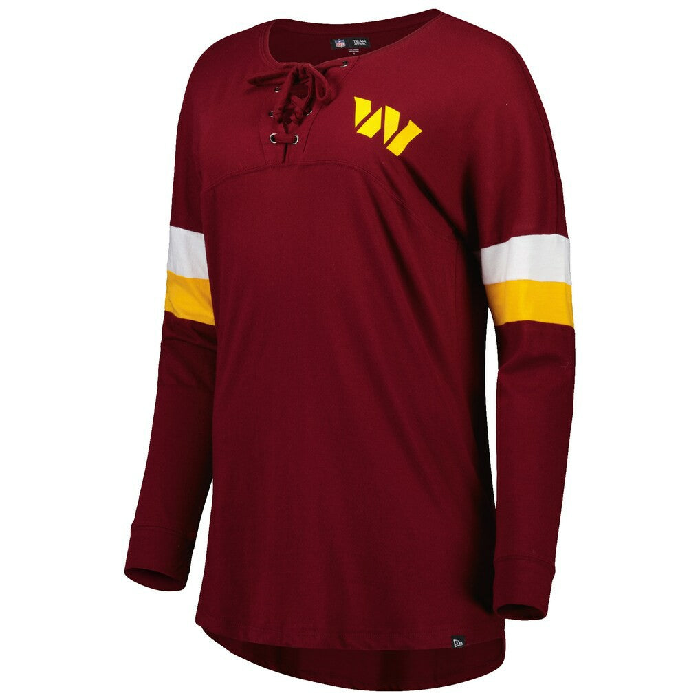 Washington Commanders New Era Women's Athletic Varsity Lace-Up Lightweight Long Sleeve T-Shirt - Burgundy - NFL