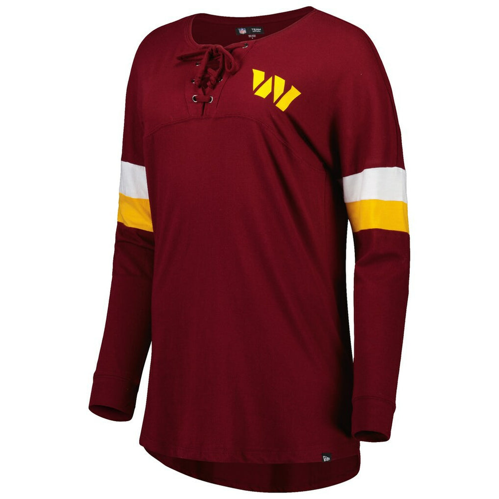 Washington Commanders New Era Women's Athletic Varsity Lace-Up Lightweight Long Sleeve T-Shirt - Burgundy - NFL