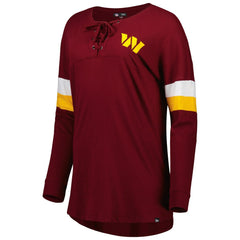 Washington Commanders New Era Women's Athletic Varsity Lace-Up Lightweight Long Sleeve T-Shirt - Burgundy - NFL