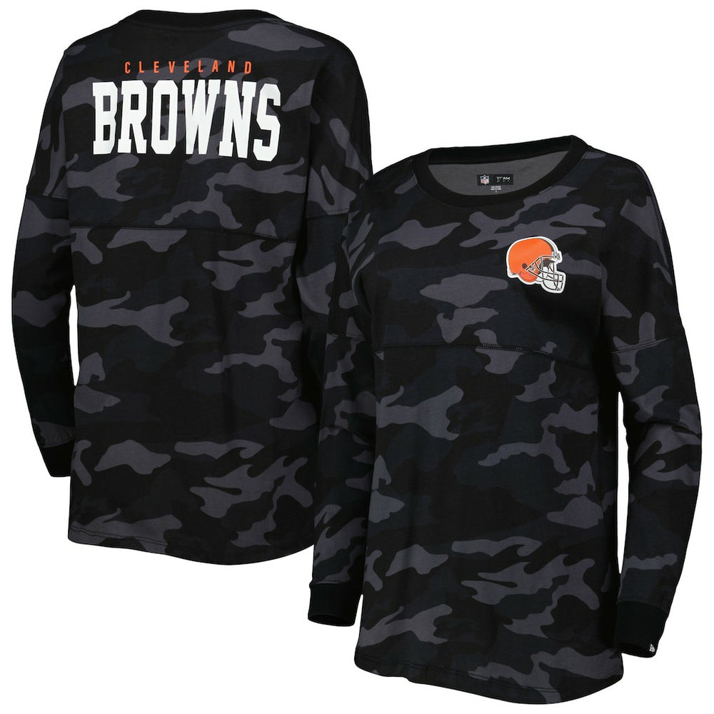 Cleveland Browns New Era Women's Camo Long Sleeve T-Shirt - Black - NFL