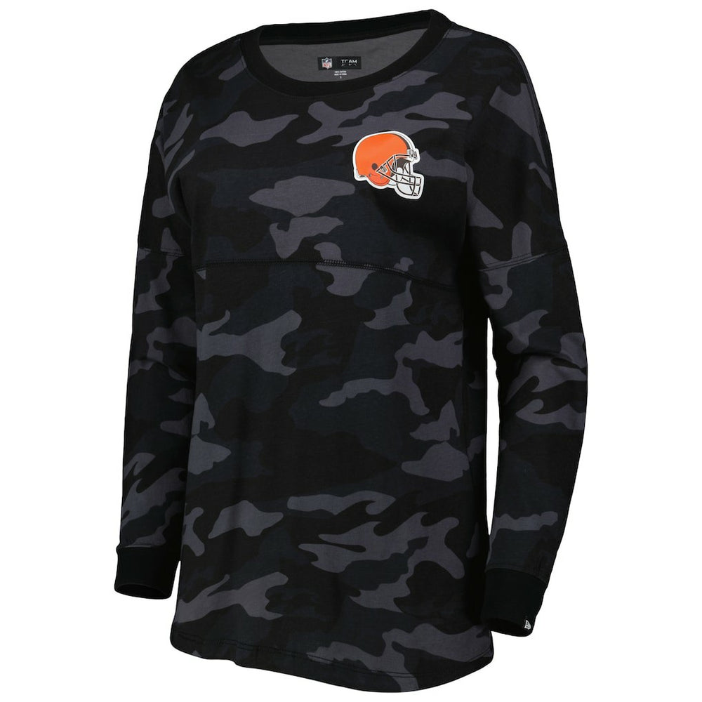 Cleveland Browns New Era Women's Camo Long Sleeve T-Shirt - Black - NFL
