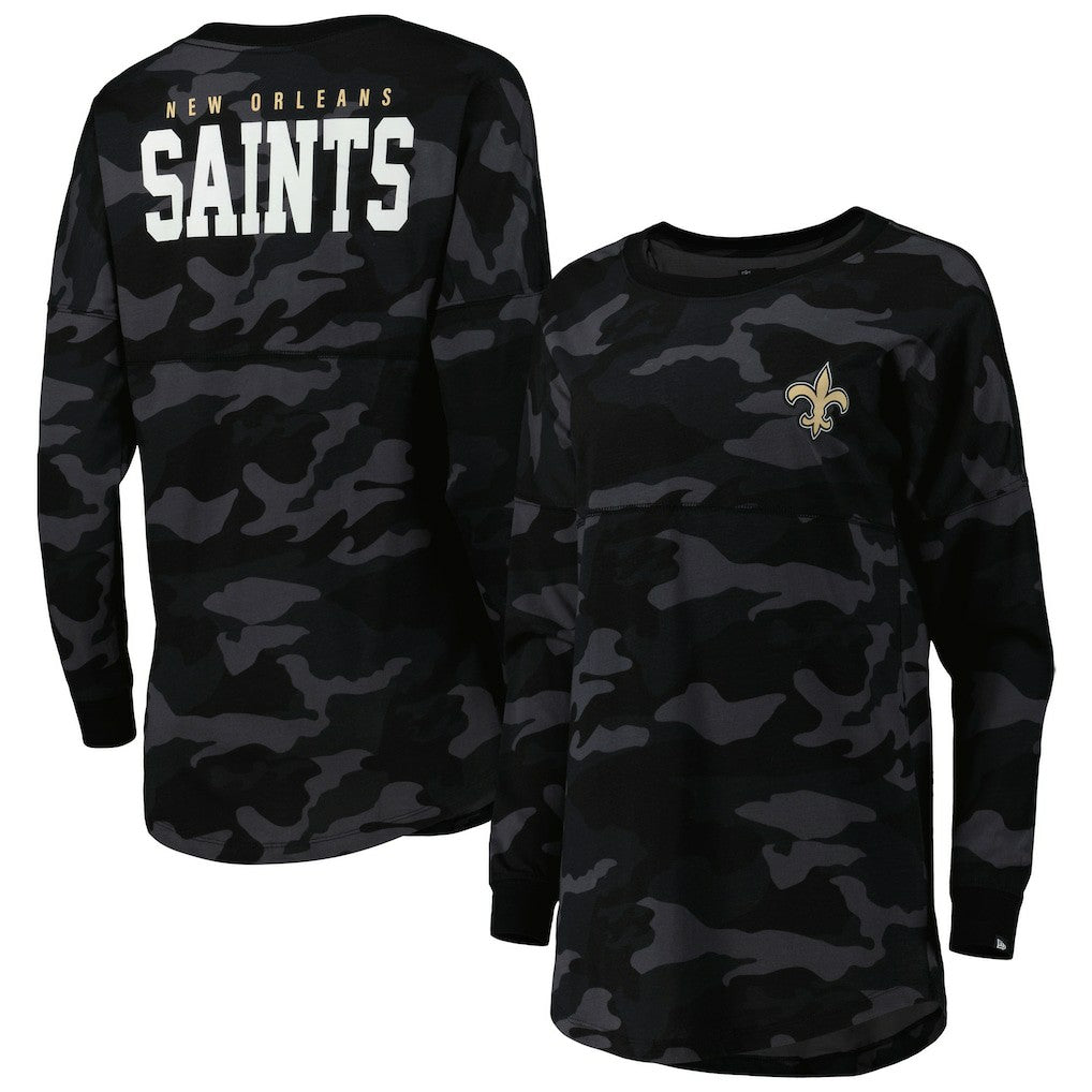 New Orleans Saints New Era Women's Camo Long Sleeve T-Shirt - Black - NFL