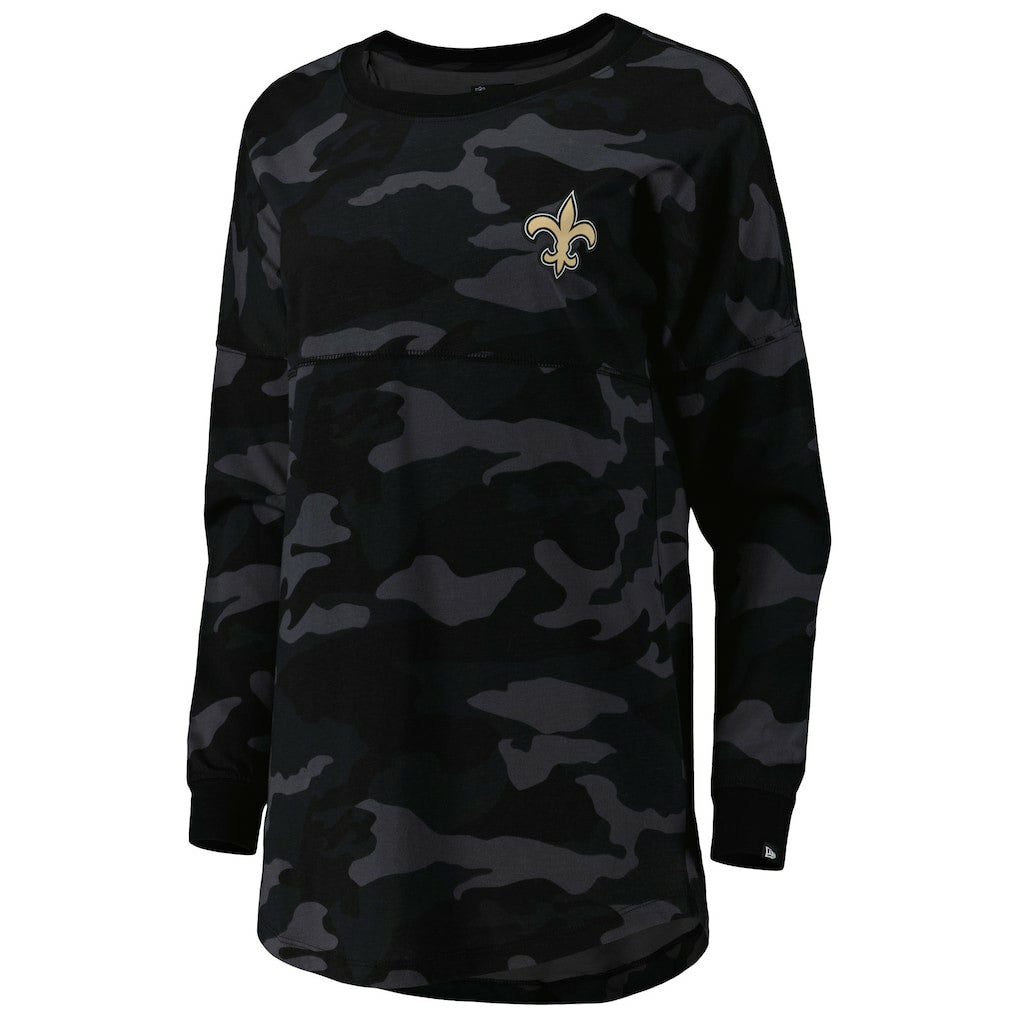 New Orleans Saints New Era Women's Camo Long Sleeve T-Shirt - Black - NFL
