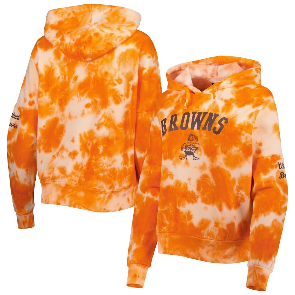 Cleveland Browns New Era Women's Cloud Dye Fleece Pullover Hoodie - Orange - NFL