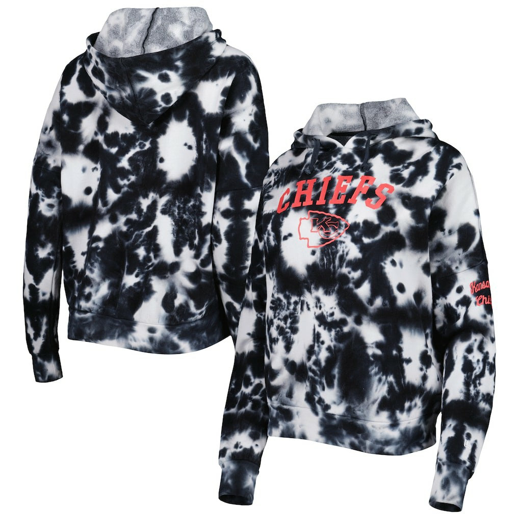Kansas City Chiefs New Era Women's Cloud Dye Fleece Pullover Hoodie - Black - NFL