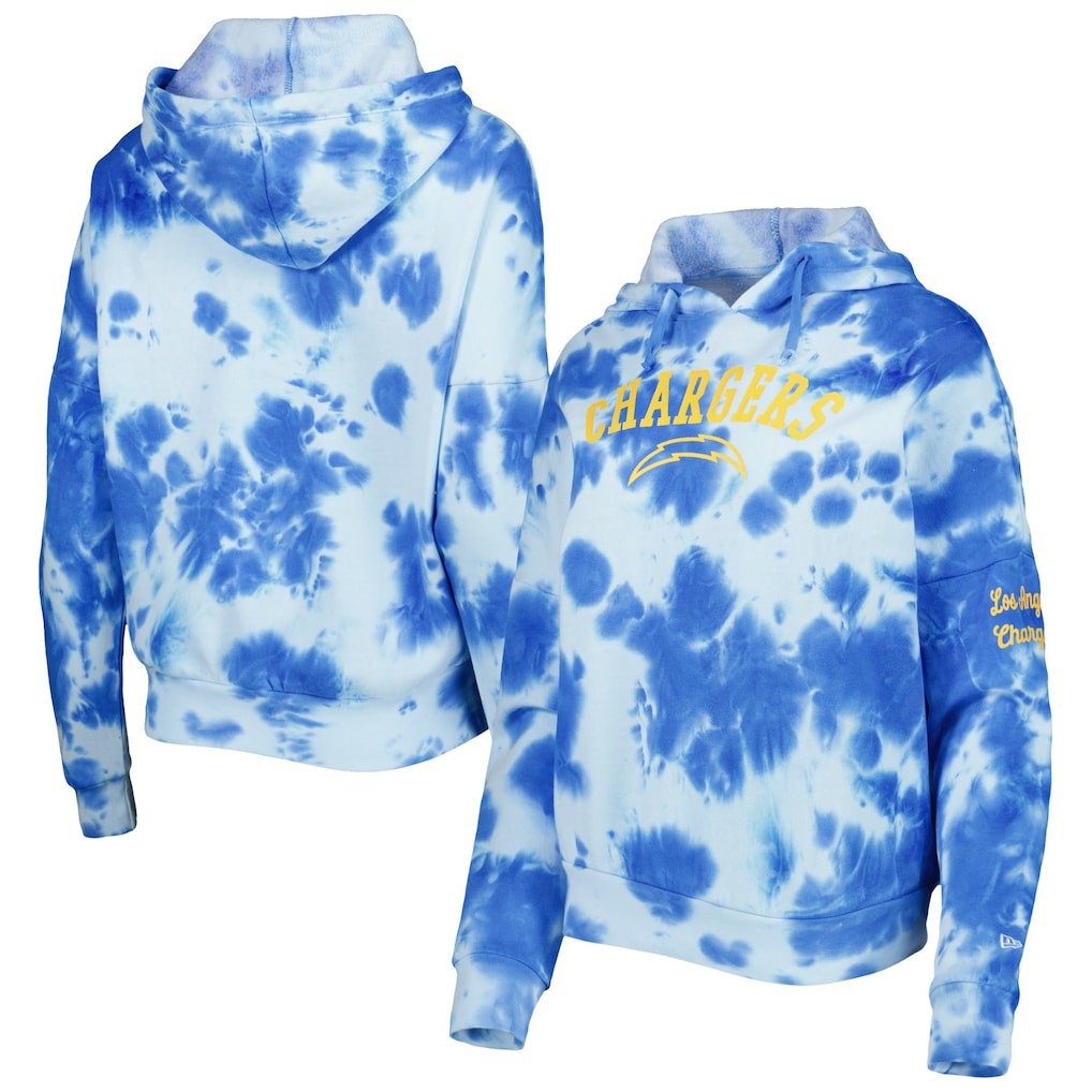 Los Angeles Chargers New Era Women's Cloud Dye Fleece Pullover Hoodie - Powder Blue - NFL