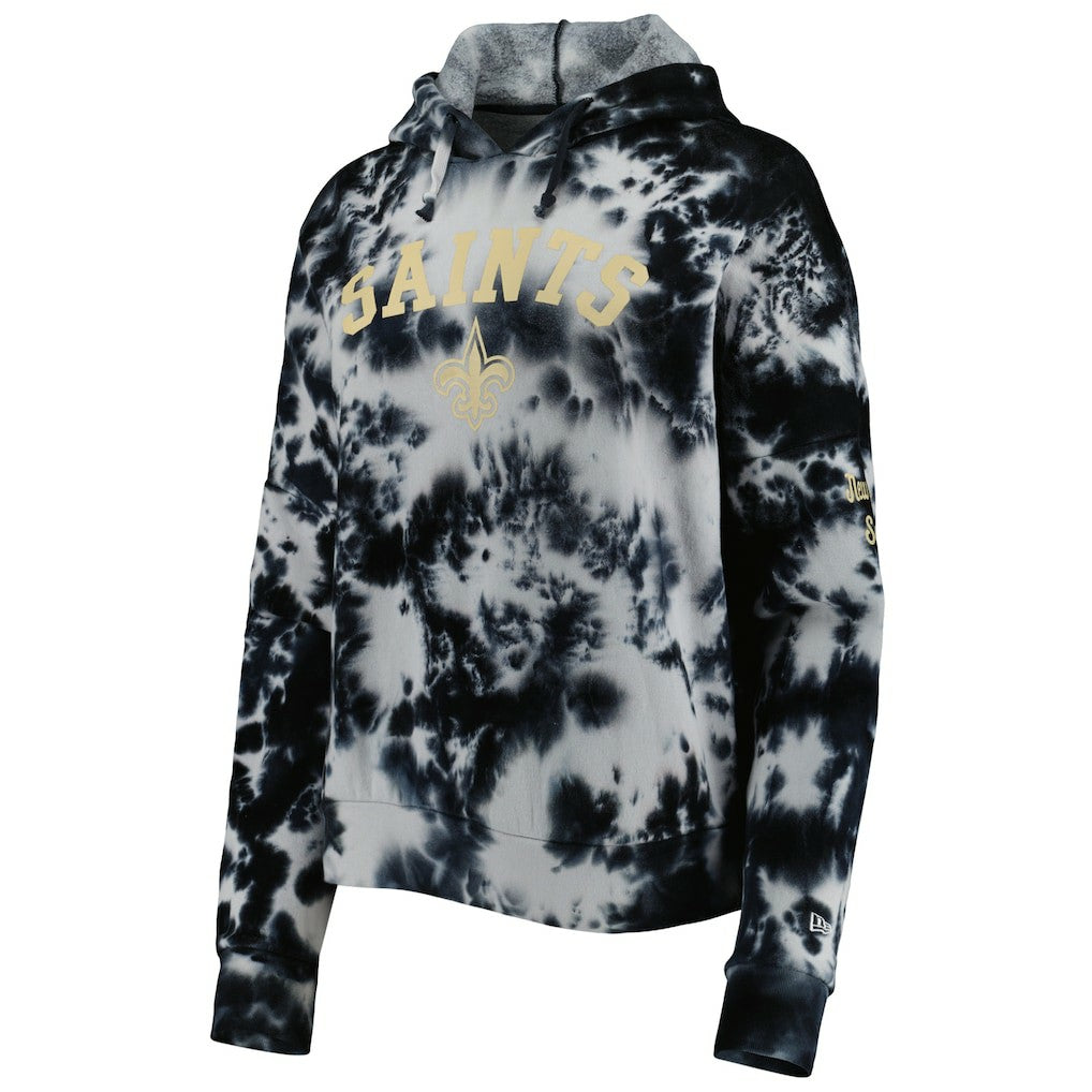 New Orleans Saints New Era Women's Cloud Dye Fleece Pullover Hoodie - Black - NFL