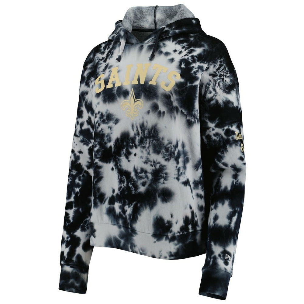 New Orleans Saints New Era Women's Cloud Dye Fleece Pullover Hoodie - Black - NFL
