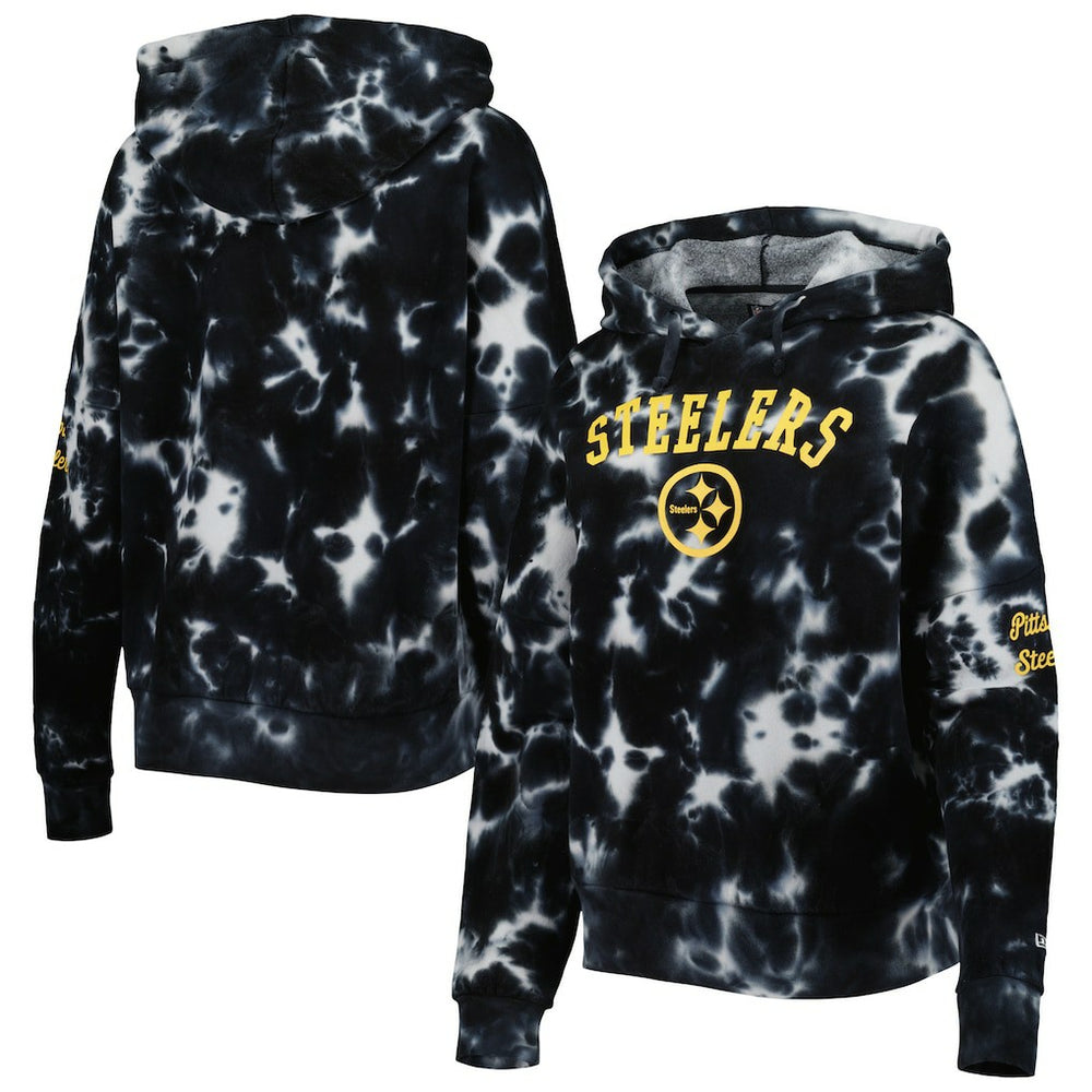 Pittsburgh Steelers New Era Women's Cloud Dye Fleece Pullover Hoodie - Black - NFL