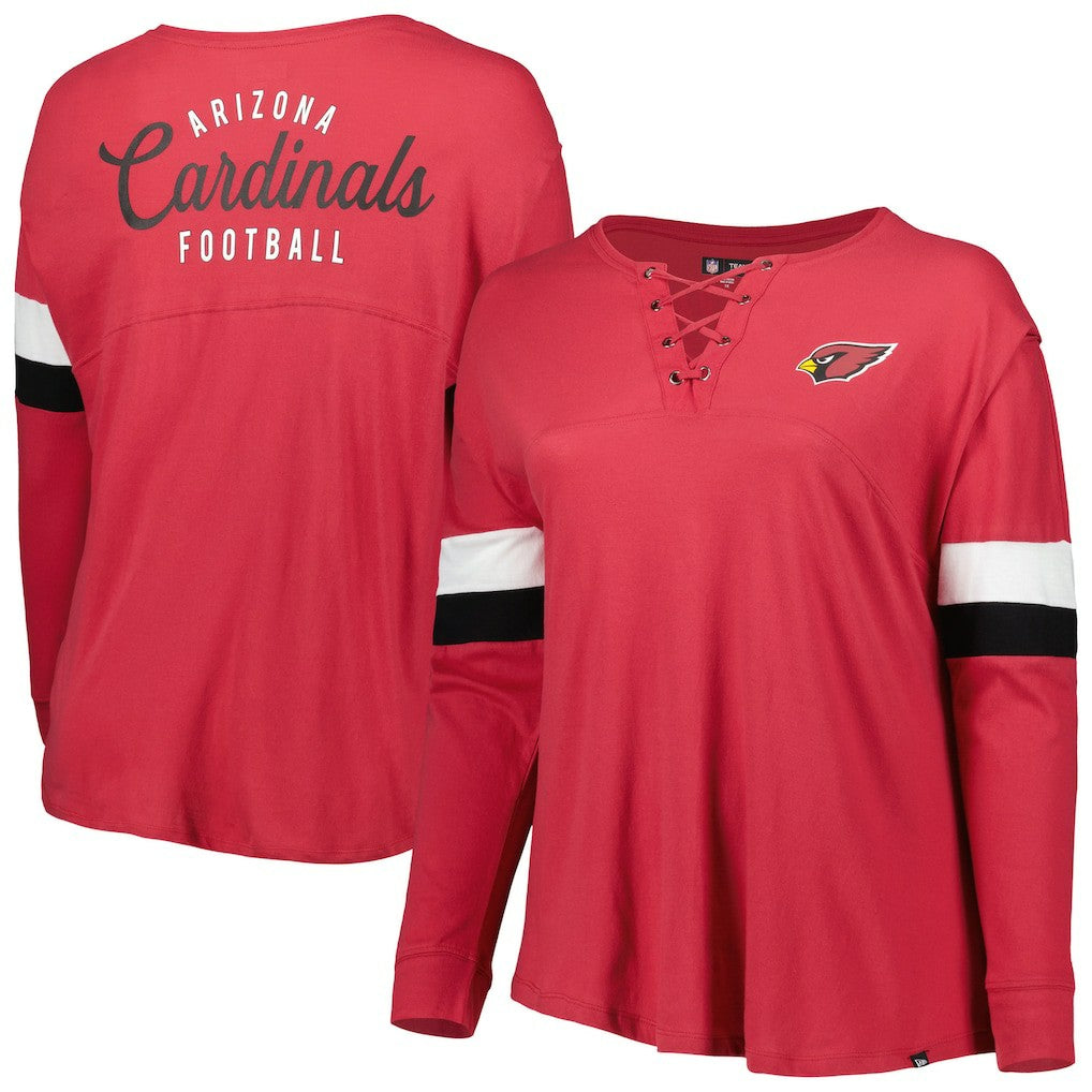 Arizona Cardinals New Era Women's Plus Size Athletic Varsity Lace-Up V-Neck Long Sleeve T-Shirt - Cardinal - NFL