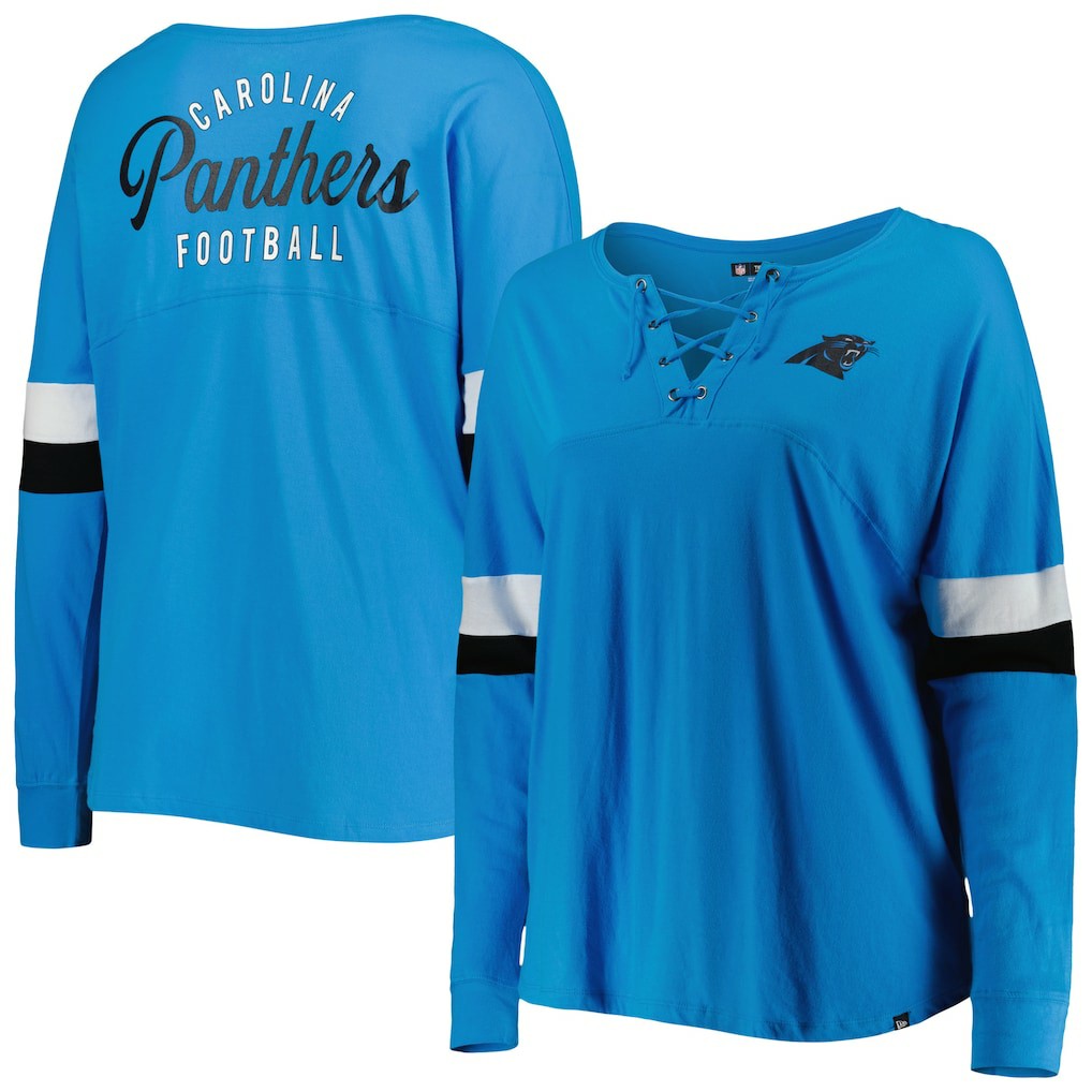 Carolina Panthers New Era Women's Plus Size Athletic Varsity Lace-Up V-Neck Long Sleeve T-Shirt - Blue - NFL
