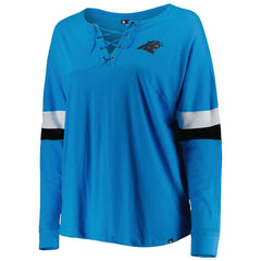 Carolina Panthers New Era Women's Plus Size Athletic Varsity Lace-Up V-Neck Long Sleeve T-Shirt - Blue - NFL