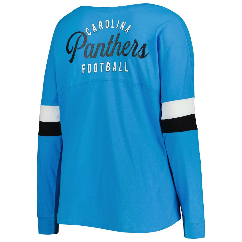 Carolina Panthers New Era Women's Plus Size Athletic Varsity Lace-Up V-Neck Long Sleeve T-Shirt - Blue - NFL