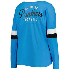 Carolina Panthers New Era Women's Plus Size Athletic Varsity Lace-Up V-Neck Long Sleeve T-Shirt - Blue - NFL