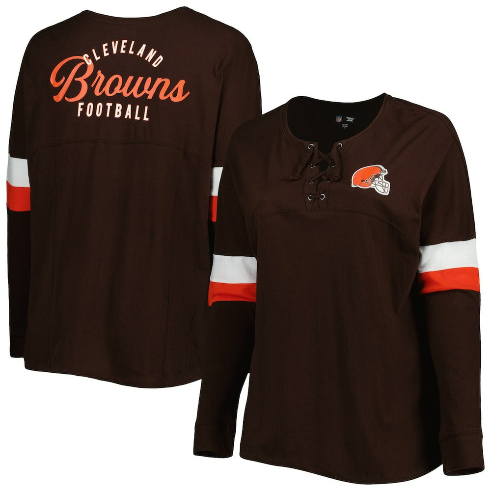 Cleveland Browns New Era Women's Plus Size Athletic Varsity Lace-Up V-Neck Long Sleeve T-Shirt - Brown - NFL
