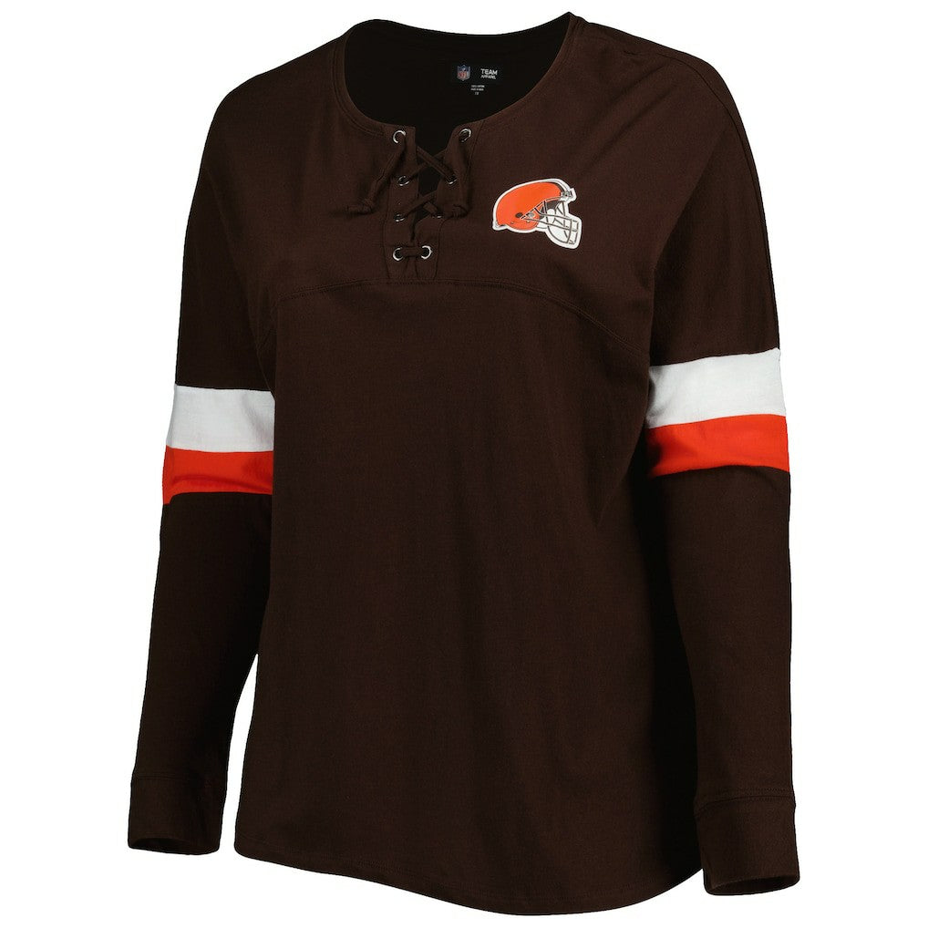 Cleveland Browns New Era Women's Plus Size Athletic Varsity Lace-Up V-Neck Long Sleeve T-Shirt - Brown - NFL