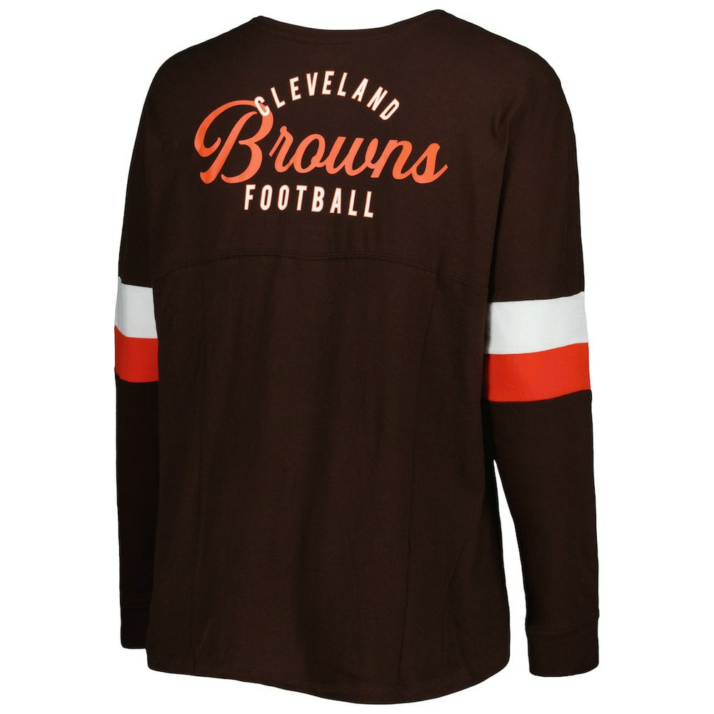 Cleveland Browns New Era Women's Plus Size Athletic Varsity Lace-Up V-Neck Long Sleeve T-Shirt - Brown - NFL